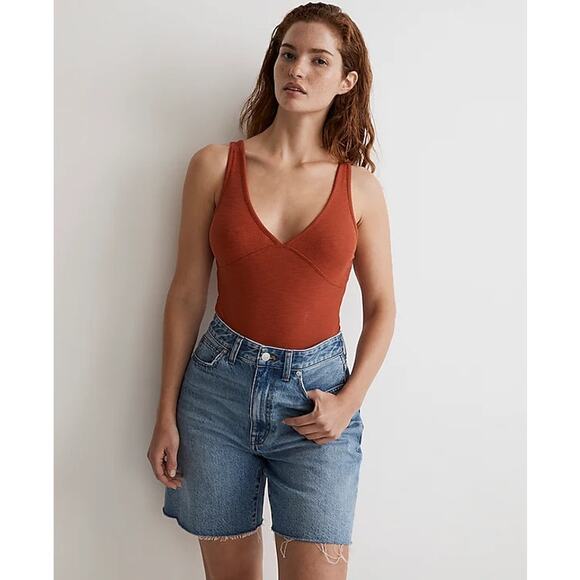 NWT Madewell Deep V-Neck Thong Bodysuit - Ground Madder - XL - Picture 1 of 14